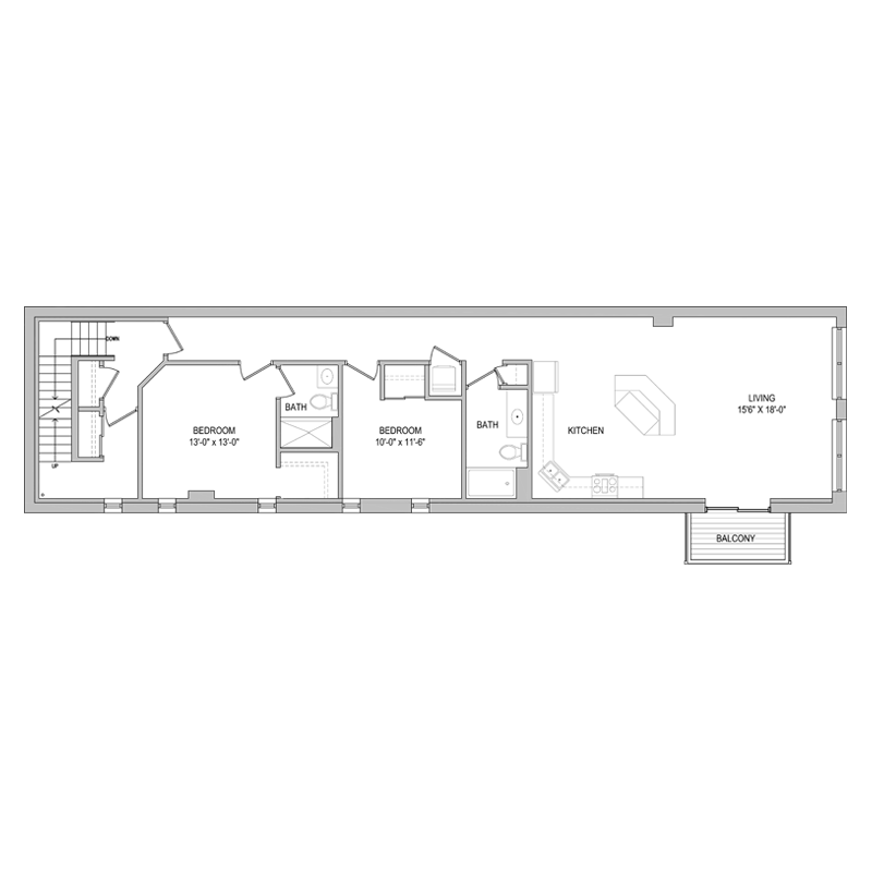 Large 2 Bed and Bath Apt Floor Plan