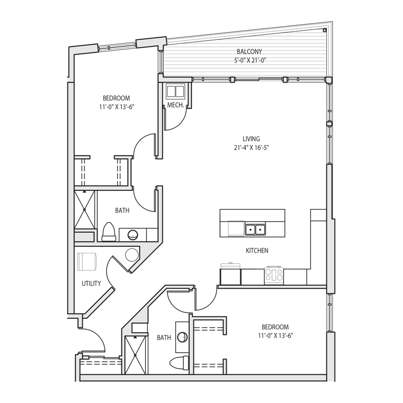 Spacious 2 Bedroom Apartment Floor Plan