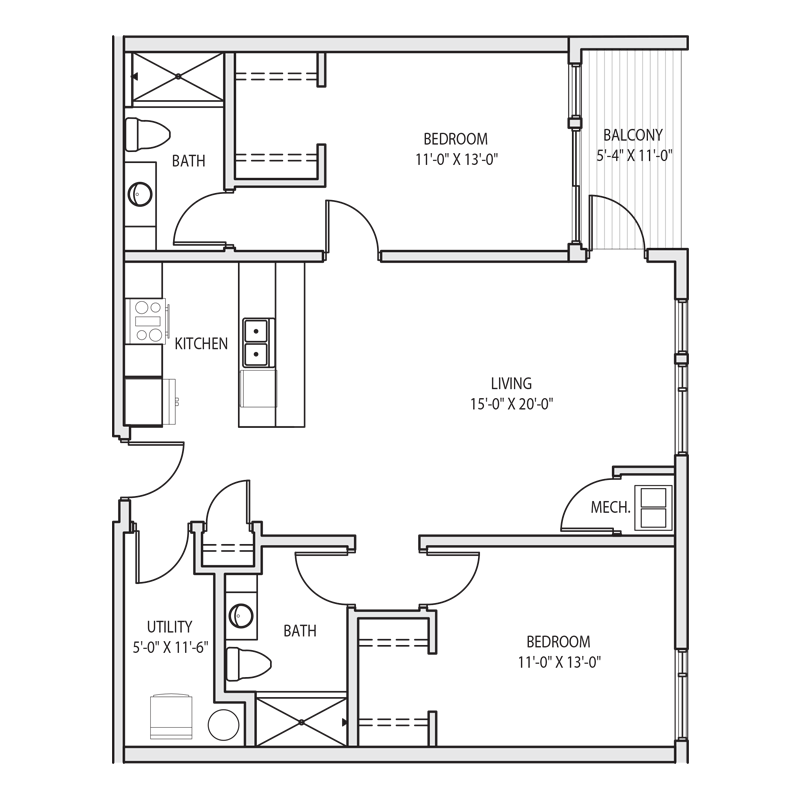 2 Bedroom Apt in Milwaukee Floor Plan