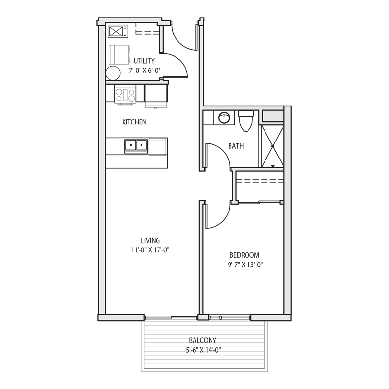 Luxury 1 Bedroom Apartment Floor Plan