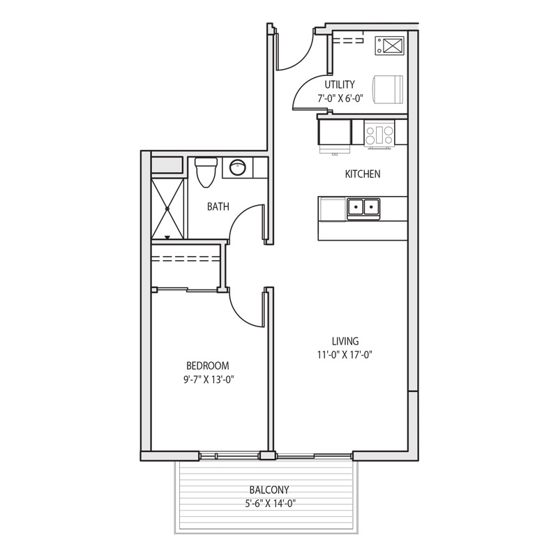 1 Bedroom in Milwaukee Floor Plan