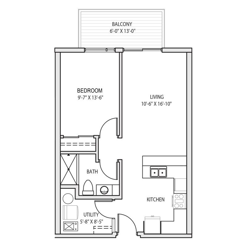 1 Bedroom Kitchen Bar Floor Plan