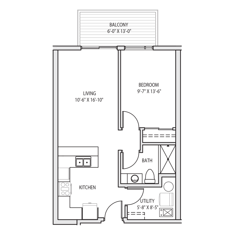 1 Bedroom with Laundry Room Floor Plan