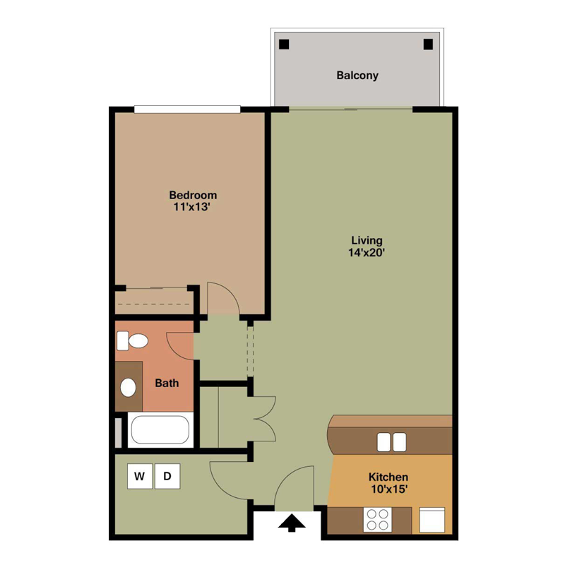 1 Bedroom with Washer Dryer Room Floor Plan