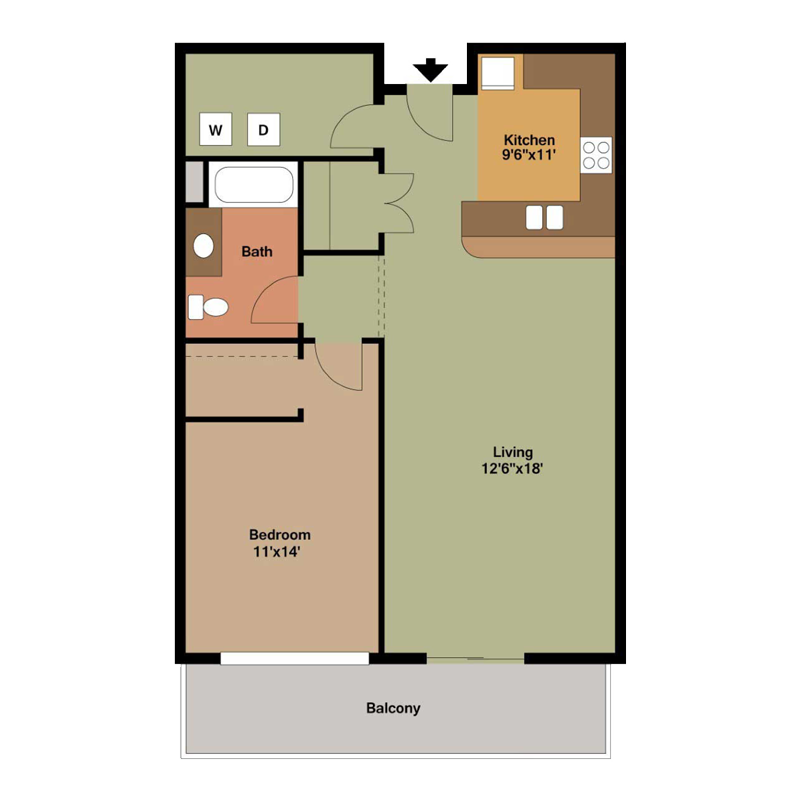1 Bedroom Apartment with Balcony Floor Plan