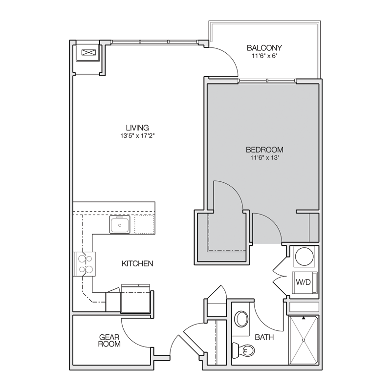 1 Bedroom with Walk In Closet Floor Plan