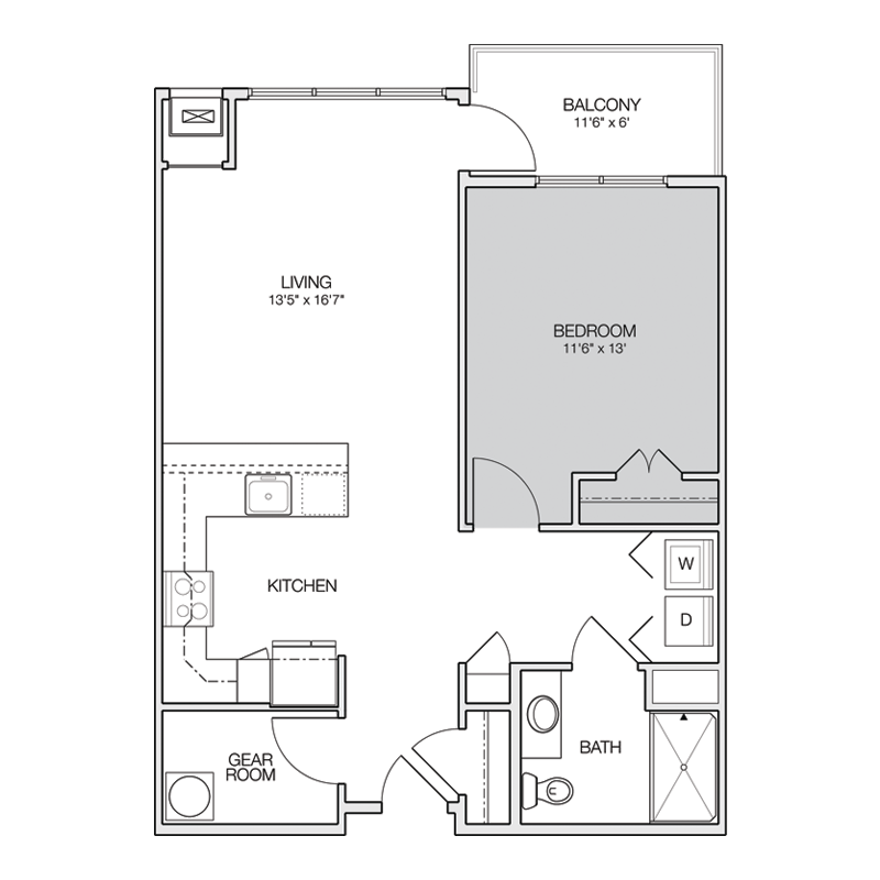 1 Bedroom with Washer Dryer Closet