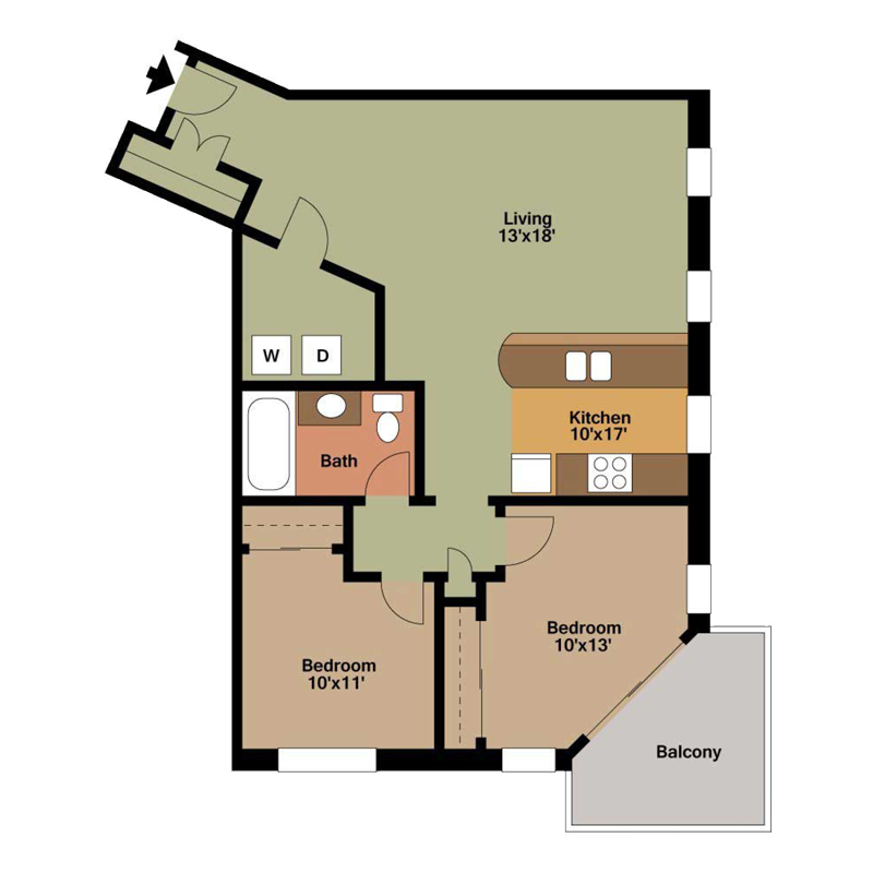 2 Bed and Bath with Washer Dryer Room Floor Plan